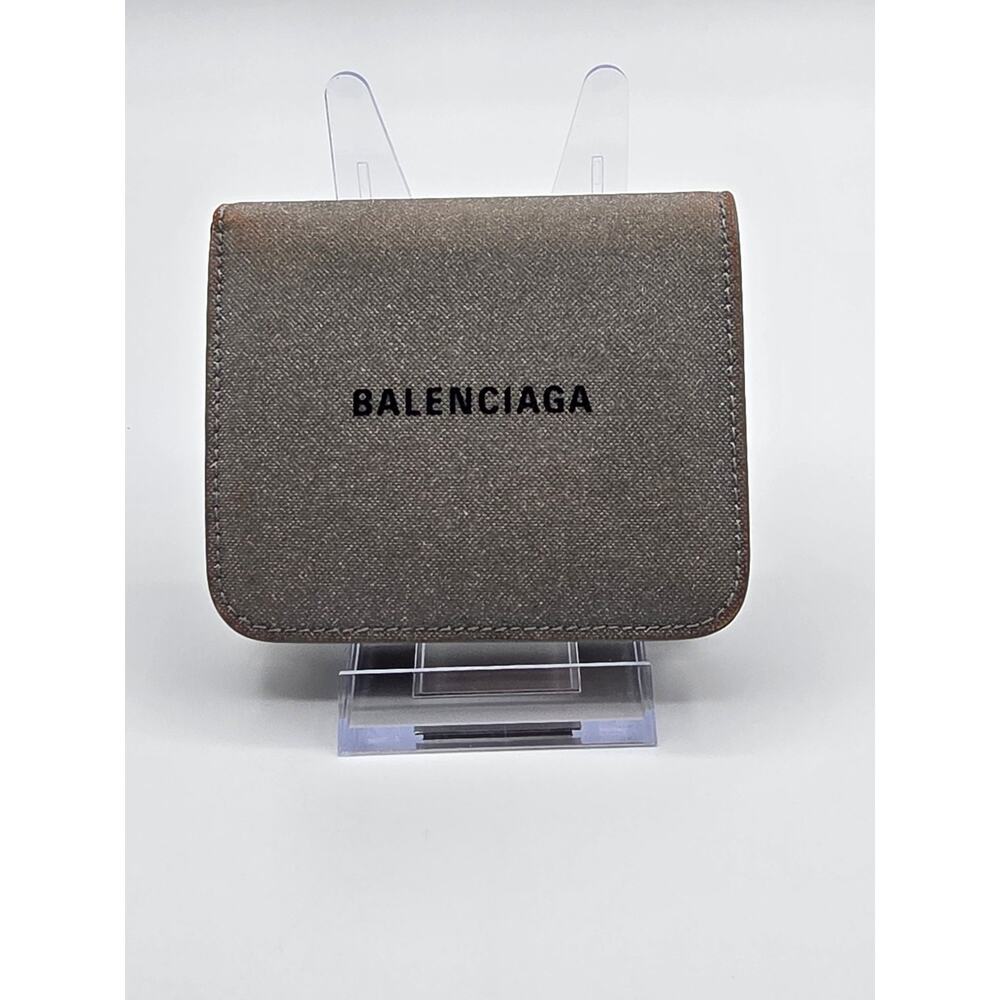 Balenciaga Nylon Leather Wallet Metallic Gray Snap Coin Purse Mini Wallet